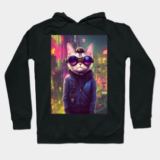 Techno Cat In Japan Neon City Hoodie